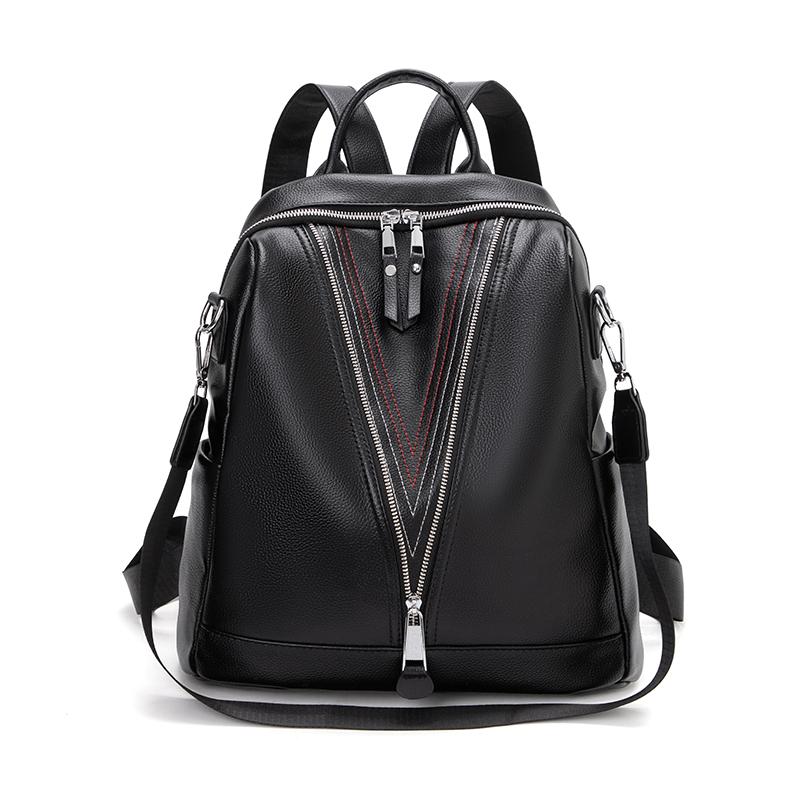 Soft Leather Backpack Women's Commuter Backpack Large Capacity Student Schoolbag