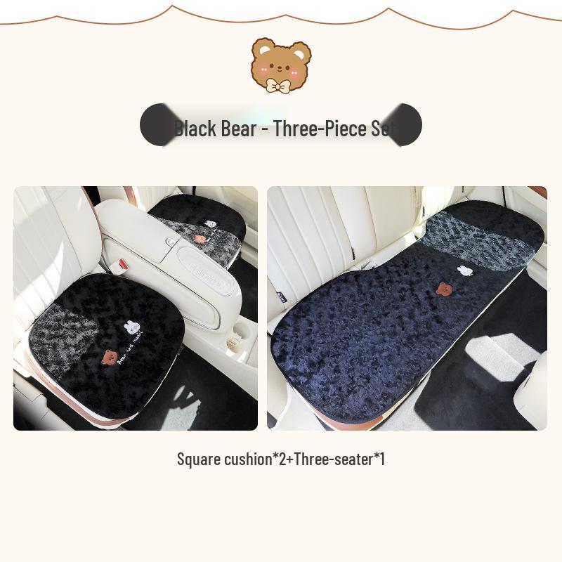 Winter Plush Car Seat Cushion - Cartoon Bear & Rabbit Design