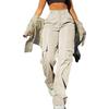 New high-waisted straight-leg trousers casual and versatile solid color multi-pocket semi-elastic waist women's overalls