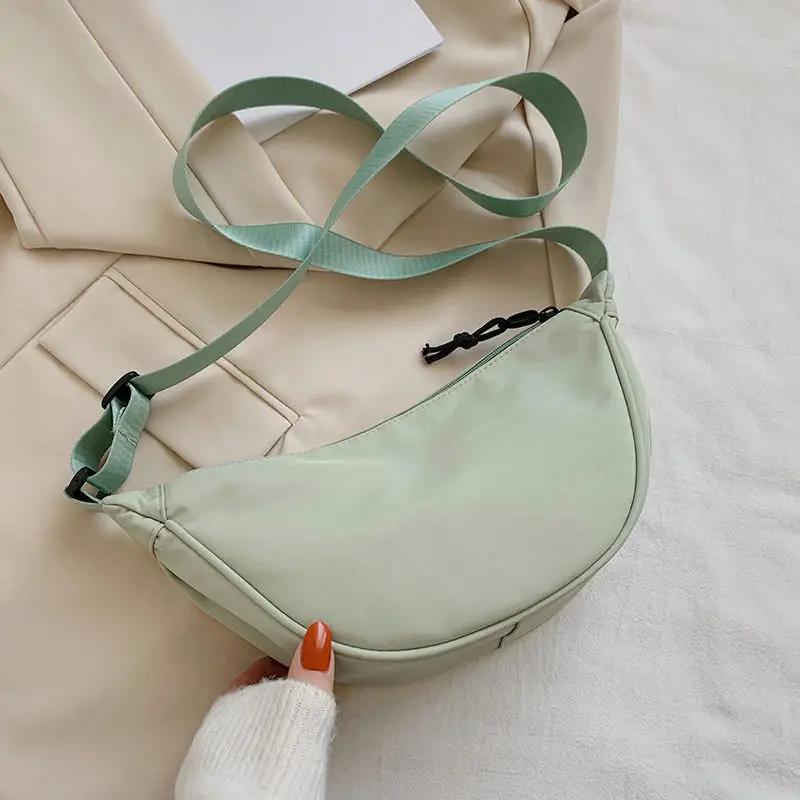 Trendy Nylon Dumpling Bag for Women Lightweight Underarm Shoulder Bag Simple Messenger Canvas Armpit Bag