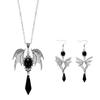 Halloween Bat Earrings Necklace Set Diablo Gothic Vampire Red and Black Crystal Party Earrings