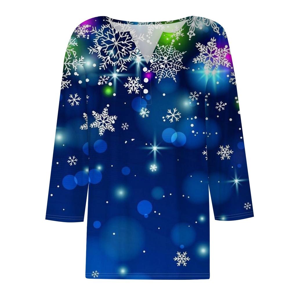 Dámské tričko Tričko Potisk Tlačítko 3/4 rukáv Denní víkend Móda Basic s výstřihem do V Regular Top