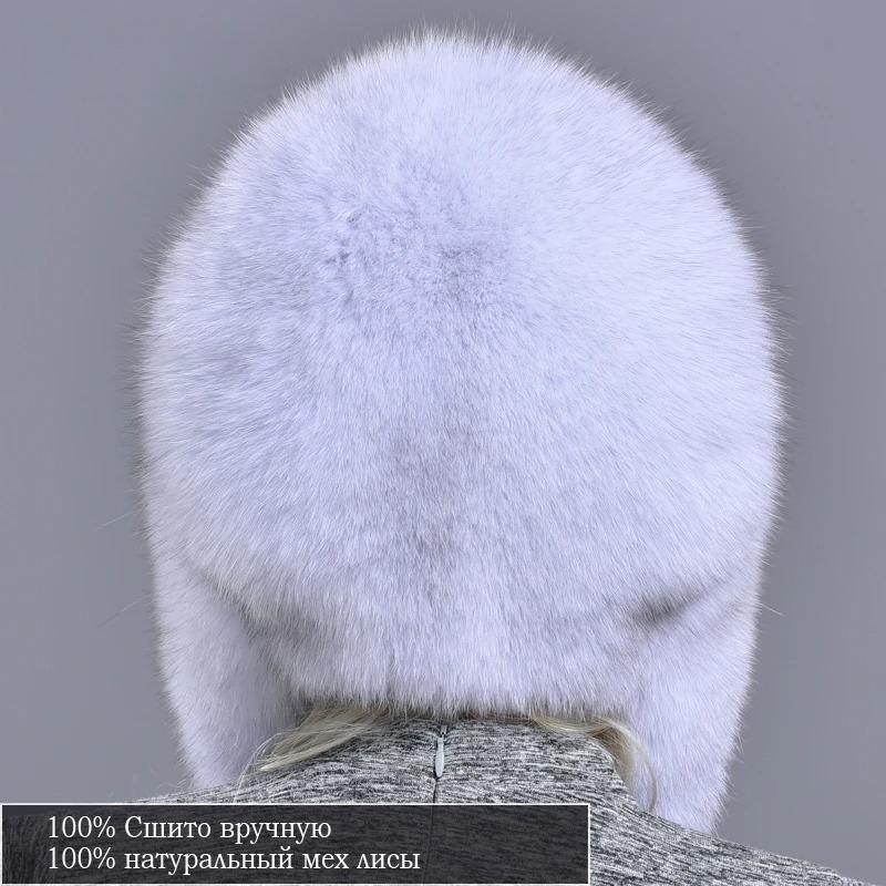 Womens Winter Hats and Caps Natural Fur Fox Hat with Tails 2 Balls Fluffy Fur Elegant Fashionable Stylish Warm Hat with Earflaps