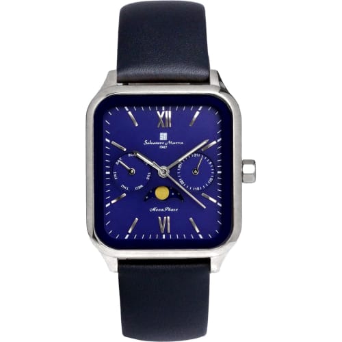 

Мужские квадратные часы Salvatore Marra с фазой Луны и мульти-календарем, водонепроницаемые, кожаный ремешок, лимитированная серия серебристо-синие, SM24112-SSBLLE