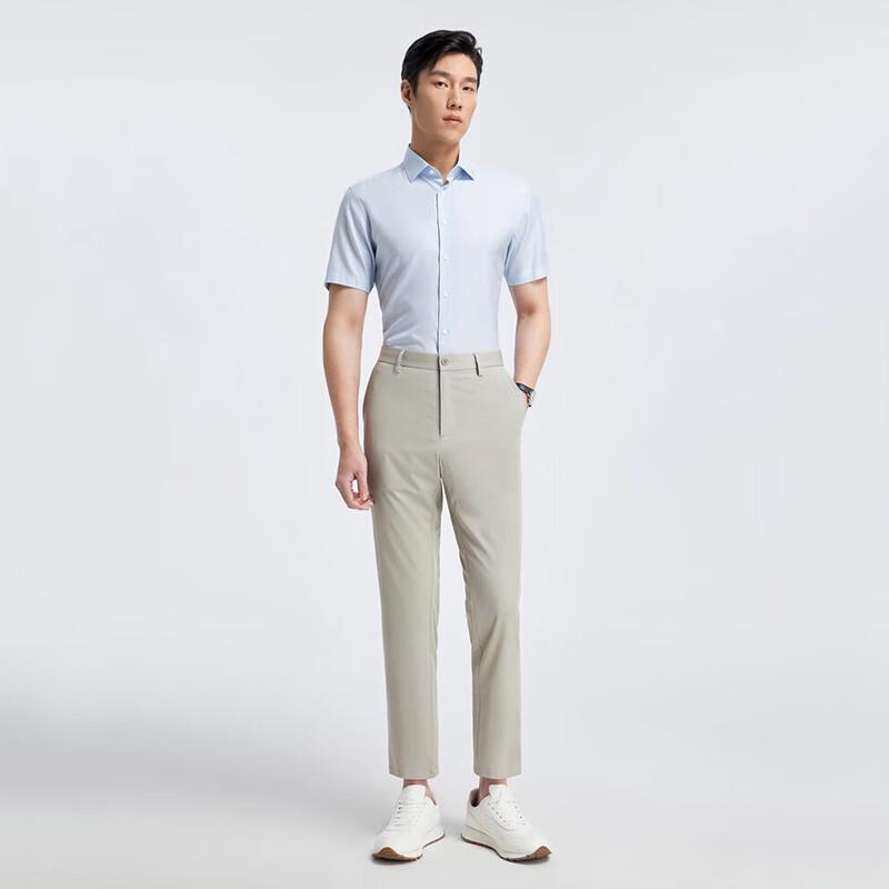 YOUNGOR Men's Non-Iron Cooling Plaid Short-Sleeve Shirt