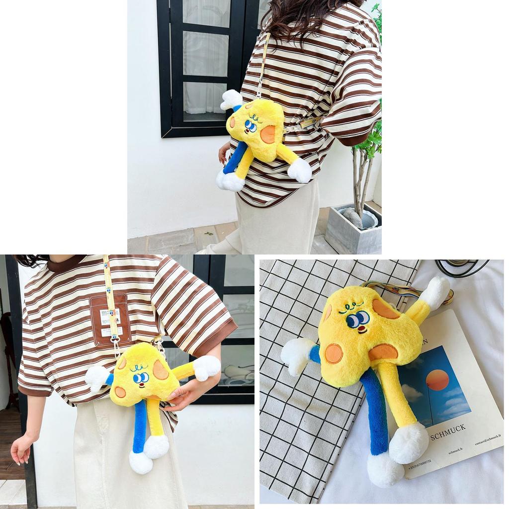 Cute Plush Cartoon Shoulder Bag With Zipper Pouch For Daily Use