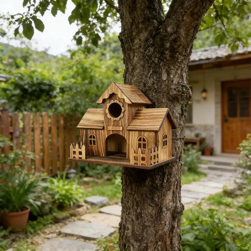 Casas para pájaros para exteriores de madera natural rústica nido para pájaro carbonero casa para pájaros para anidar alimentar criar jardín árbol balcón terraza
