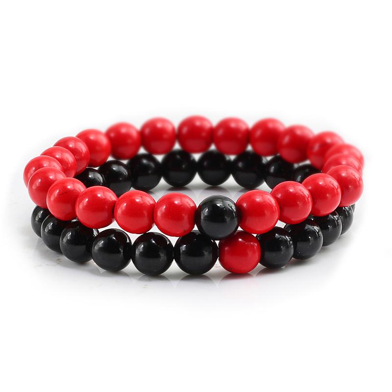 Conjunto pulseira casais distância preto branco natural lava pedra olho de tigre frisado yoga pulseiras para homens mulheres corda elástica jóias