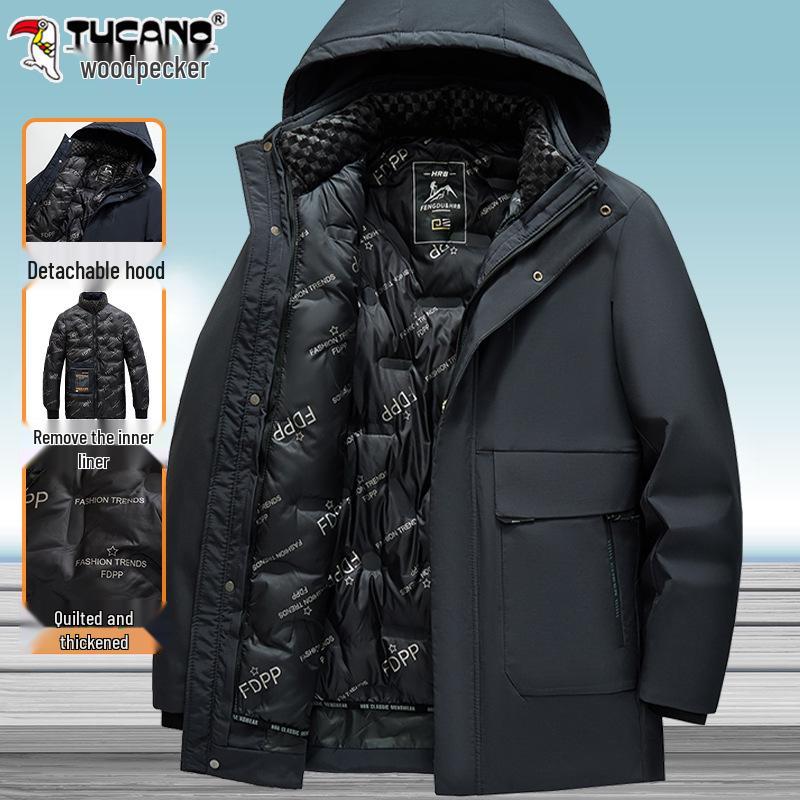 

Woodpecker Men s Winter Cotton Jacket with Removable Hat Liner - Plus Velvet for Middle-aged & Elderly 2XL for 130-145 lbs