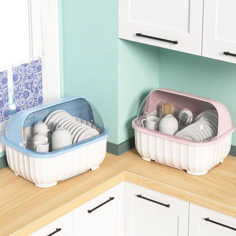 Dust Proof Draining Cupboard Cupboard Semi-flip Cover Storage Box Dish Rack Plate Holder Drain Rack