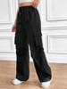 2025 Spring/Fall Elastic Waist Drawstring High-Waist Cargo Pants for Women—Loose Fit, Flap Pockets, Commuter Style.