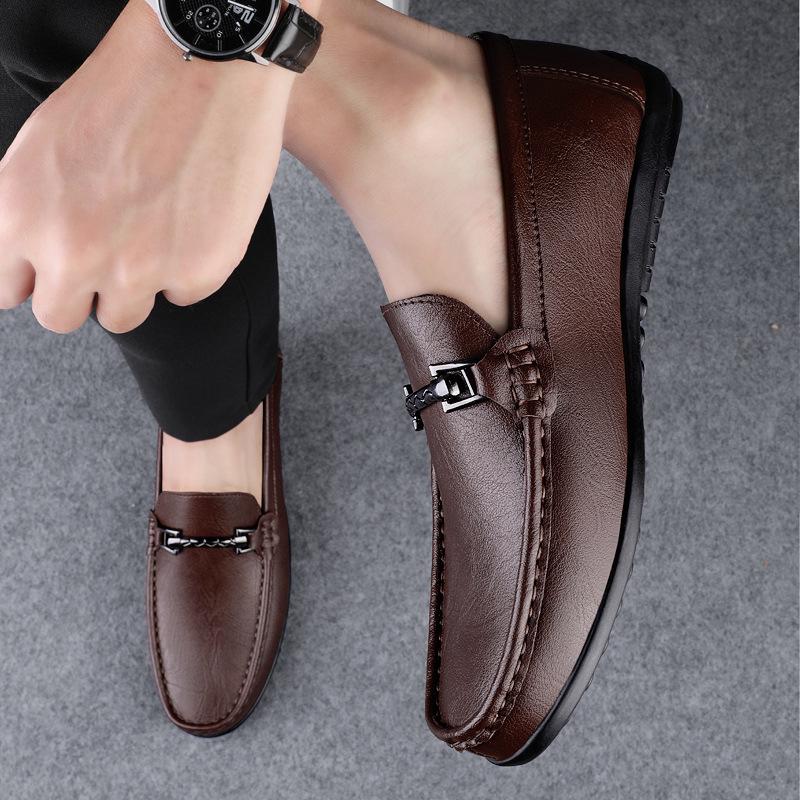 Men's Genuine Leather Slip-On Driving Shoes - Soft Sole, High-End Feel, Large Size