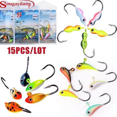 SOUGAYILANG Ice Fishing Lures 15τμχ Ice Fishing Jigs with Hooks Lead Jig Hooks Winter Full Metal Ice Lures Baits