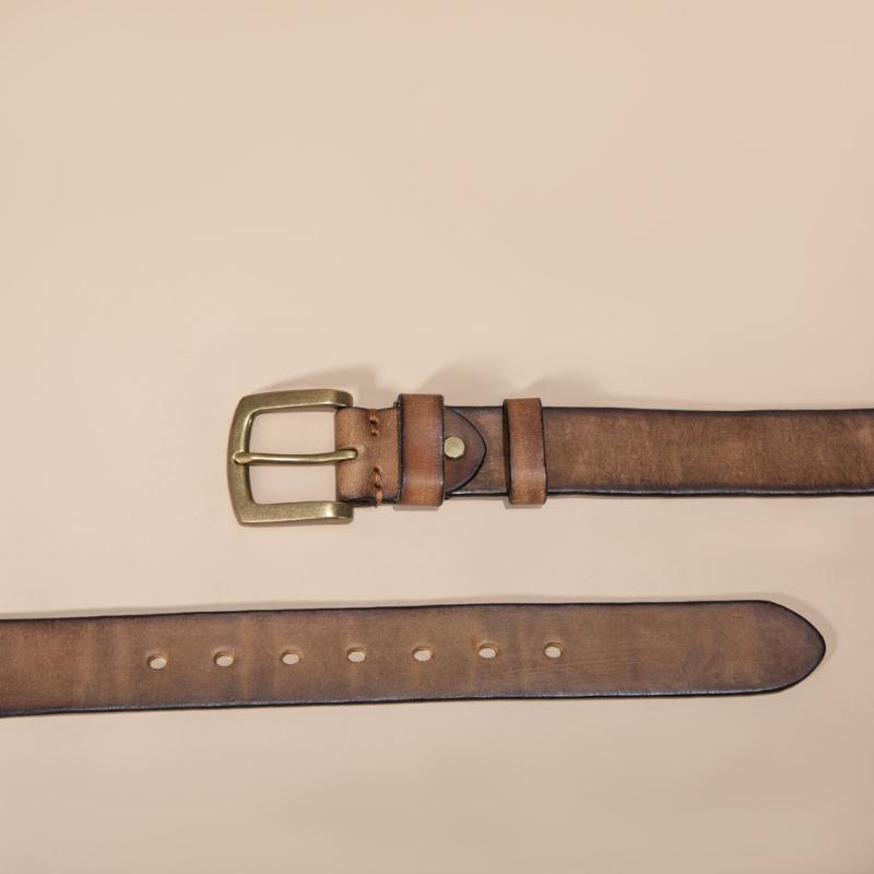 First Layer Cowhide Retro Hand-polished Pin Buckle Men's Overalls Men's Genuine Leather Pants Belt