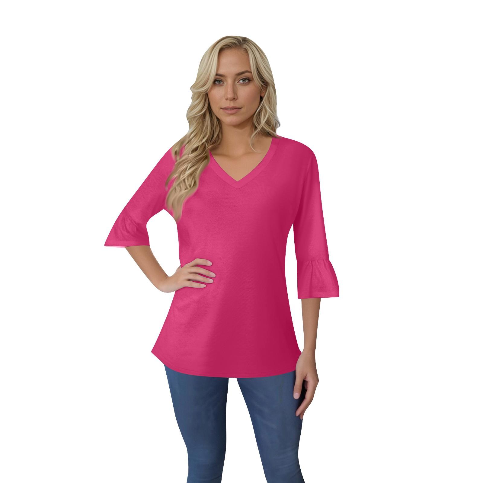 

Women s Casual 3/4 Sleeve Top Summer V-neck Puffy Sleeve T-shirt Top XL