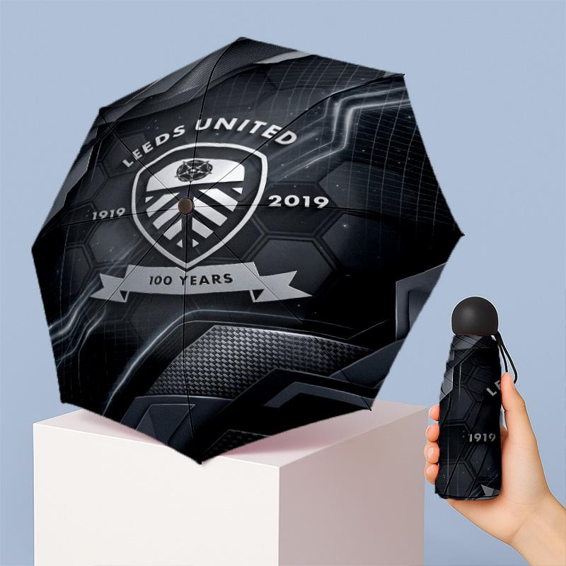 Leeds United Calcio Modello Stampato Mini 5 Pieghe 8 Stecche Compatto Ombrello Antivento Impermeabile Leggero Portatile Pieghevole