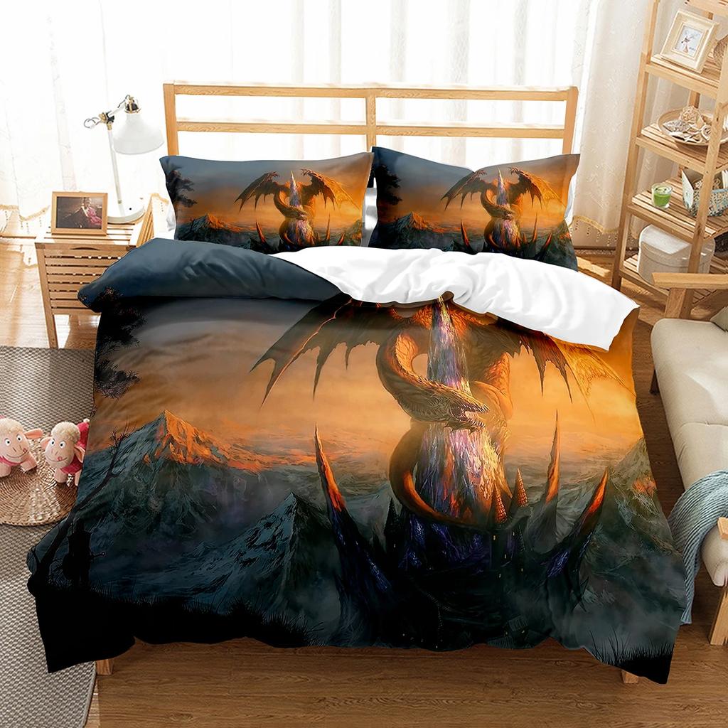 Purple Dragon Duvet Cover Jungle Animals Myths and Legends Dragon Children Boys Children Teens for Bedroom Decoration Queen King