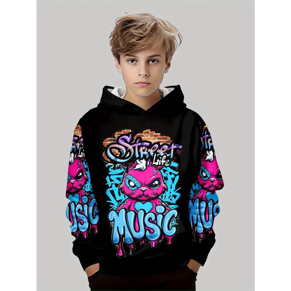 New 3D printed hooded sweatshirt, fashionable long sleeved hooded sweatshirt, comfortable pullover for boys and girls, children's hoodie