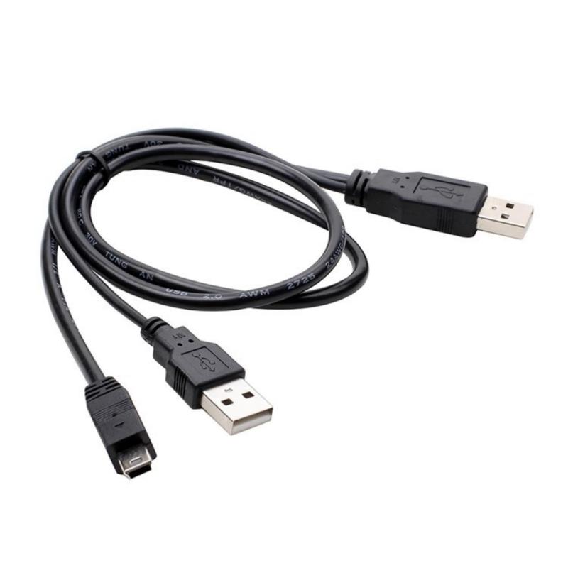 

Double USB2.0 A Male to Mini 5Pin Cable Y Cable With Auxiliary Power For Portable Storage Devices Mini 5Pin Connectors