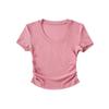 Trendy Women's Round Neck Short Sleeve Side Ruched Bodycon Crop Top