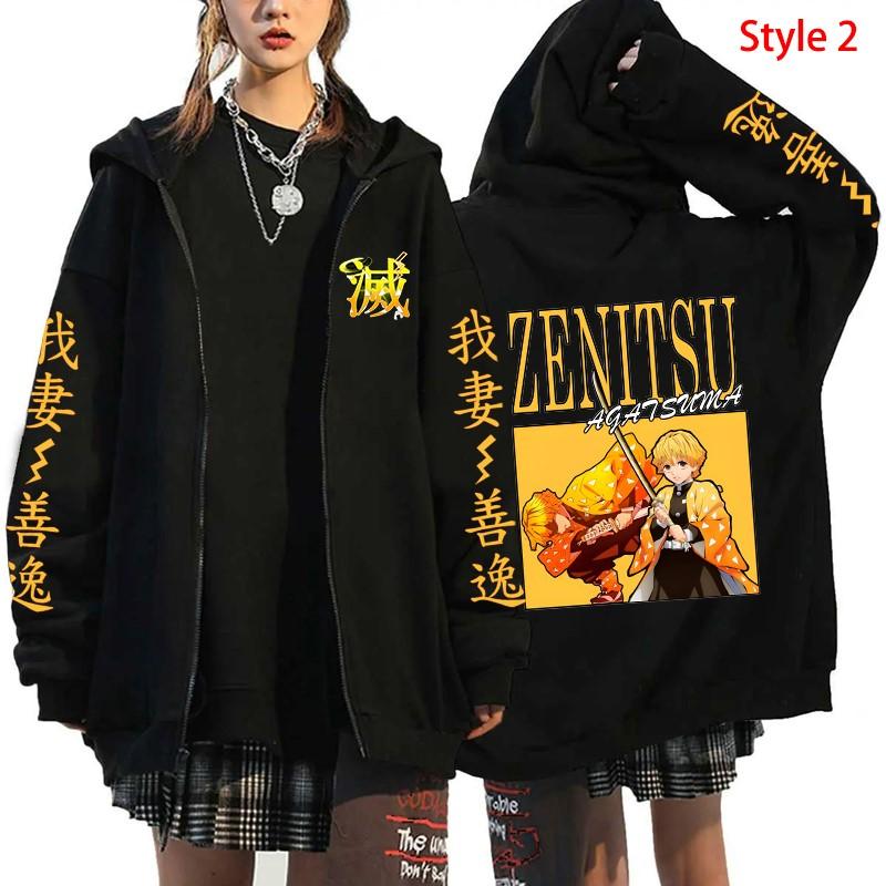 

Demon Slayer Anime Zippper Jacket Agatsuma Zenitsu Print Hooded Men Women Manga Zip Hoodies Harajuku Male Oversized Sweatshirt 4XL