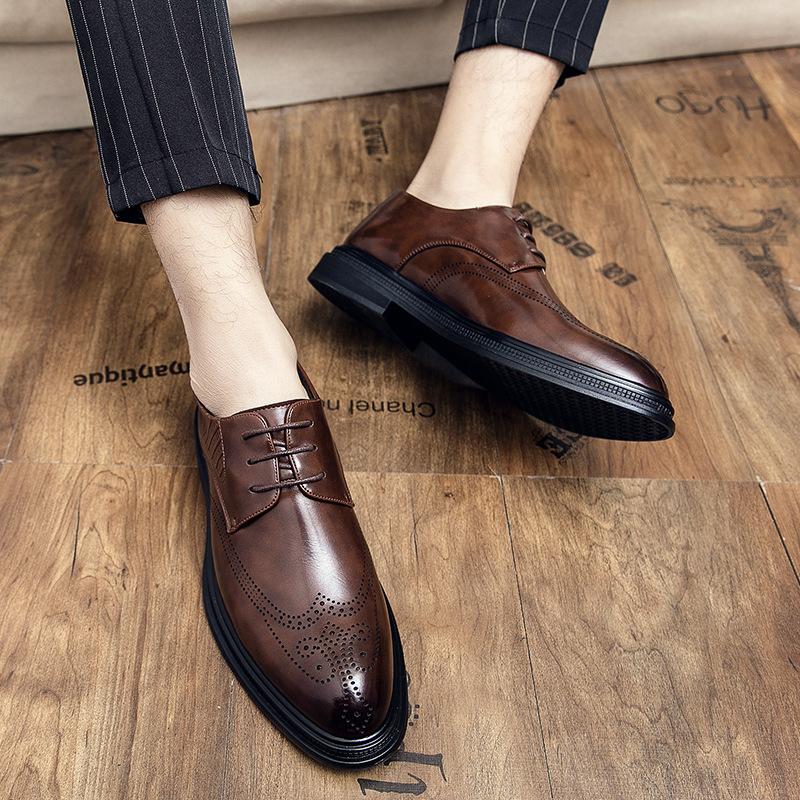 Brock Leder Schuhe eingraviert Britischer Stil Business Freizeit Friseur Hochzeits Bräutigam Schuhe Braun