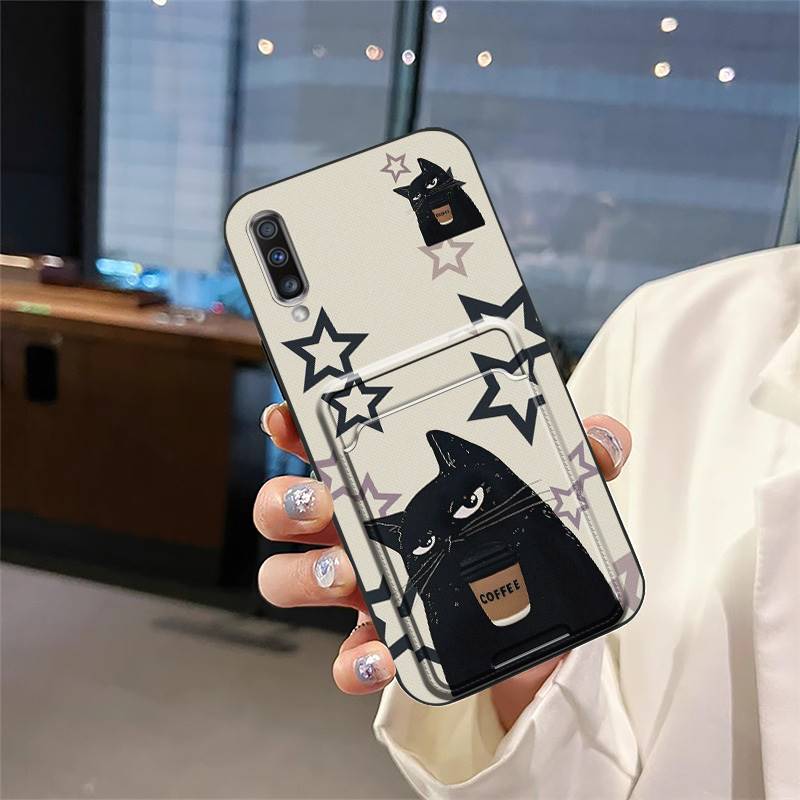 Cover Cute Phone Case For Samsung Galaxy A70 Silicone Cartoon Card slot Card sleeve Graffiti Dirt-resistant Durable TPU