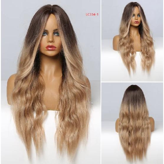 Μακριές καφέ Ombre συνθετικές περούκες για γυναίκες Φυσικά μαλλιά κυματιστές περούκες μεσαίου μέρους Γυναικεία περούκα Cosplay ανθεκτικές στη θερμότητα περούκες από ίνες