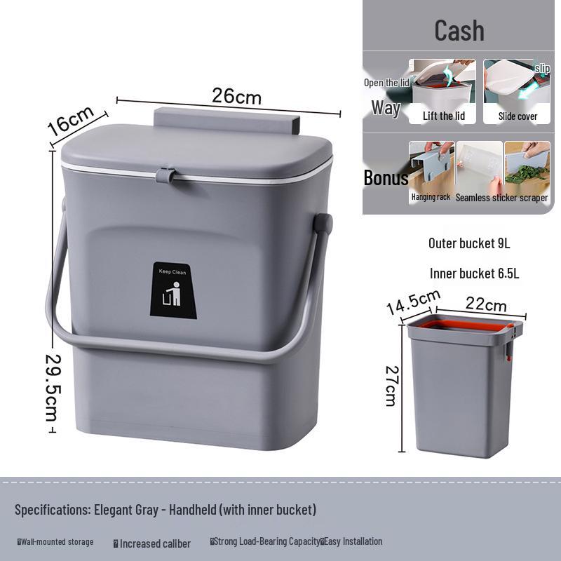Cream Wall-Mounted Kitchen Trash Bin with Lid
