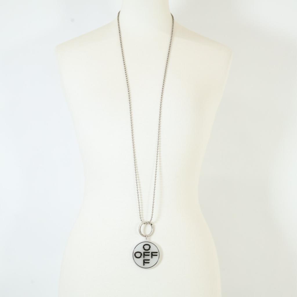 OFF-WHITE KEYRING Long Ball Chain Necklace White/Black/SilverUsed