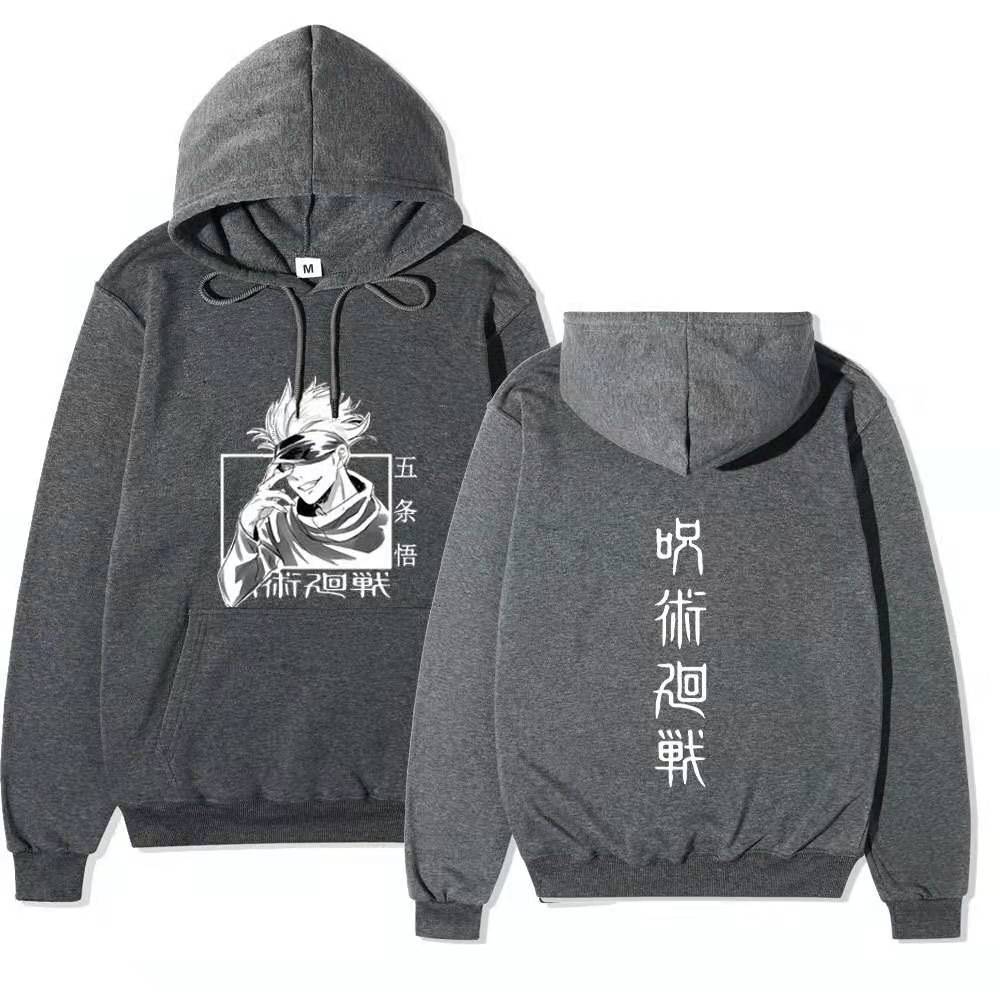 Jujutsu Kaisen Gojo Satoru Hoodie Double Sided Fleece Sweatshirt Front Back Japanese Kanji Manga Anime Pullover