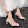 High-heeled Slippers Women's Spring and Summer New Fashion Outer Wear Transparent One-word Slippers Crystal and Semi-cool Slippers