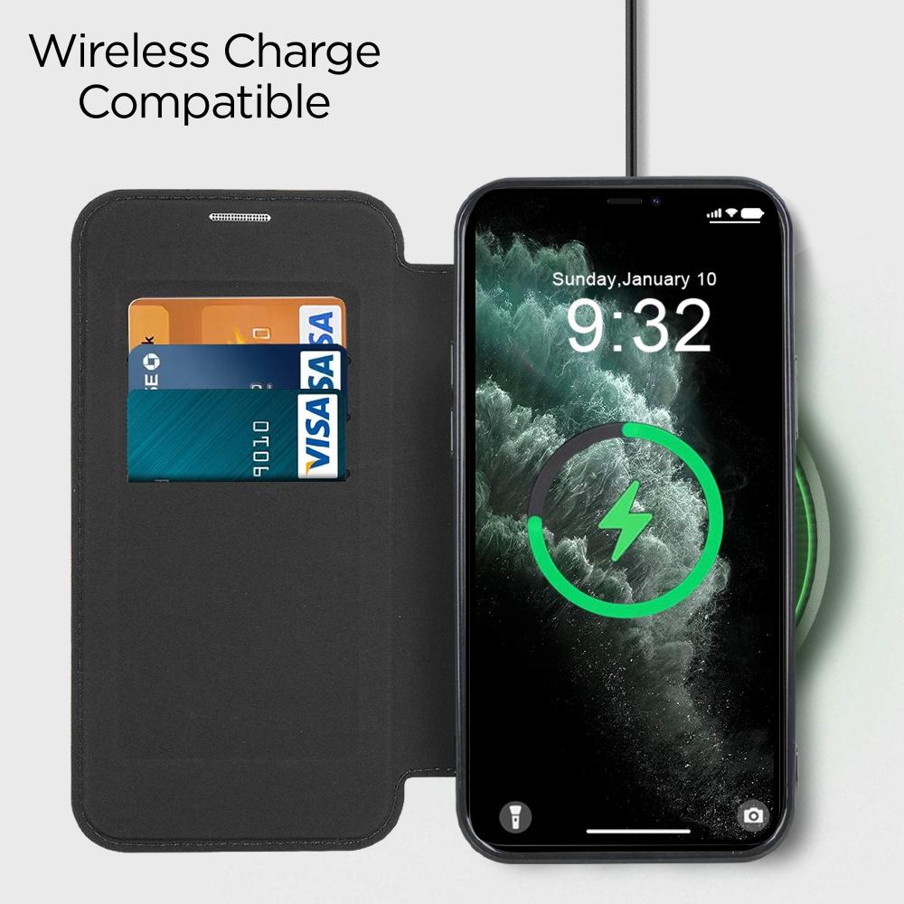 For iPhone 11 Pro Max 6.5 inch Compatible with MagSafe RFID Blocking Card Slots PU Leather+TPU Electroplating Clear Back Flip Case with Lens Film