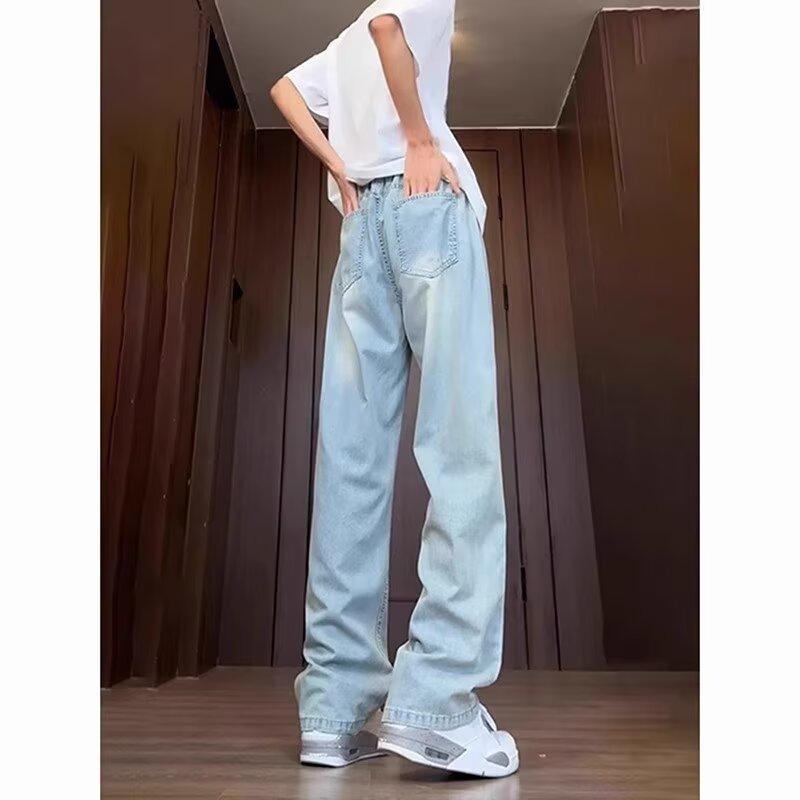 Light-colored soft jeans men's summer thin ice silk teen high school students elastic waist ironless boys summer pants