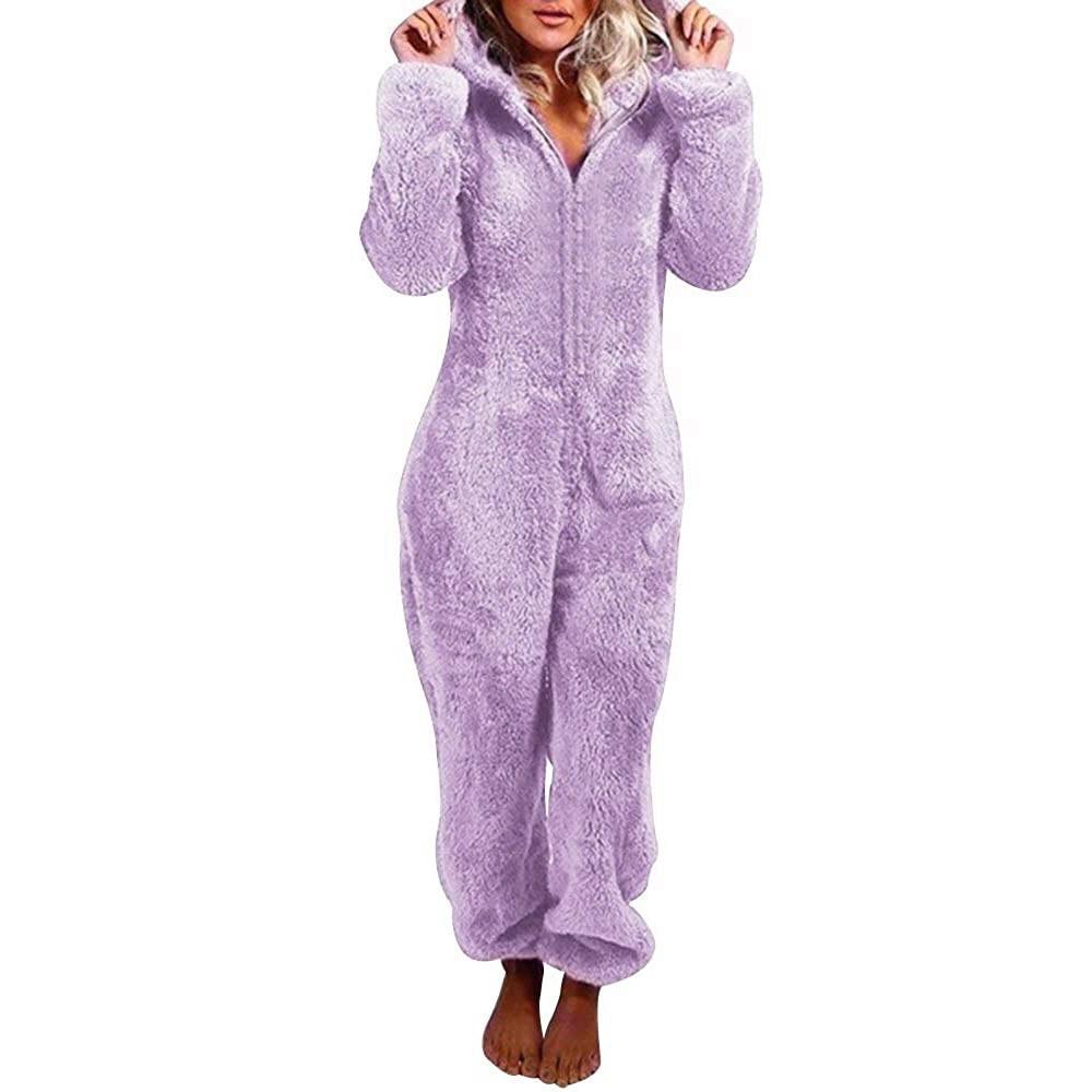 2024 Trendy European/American Fleece-Lined Hooded Jumpsuit Pajamas for Women - 22 Colors Available