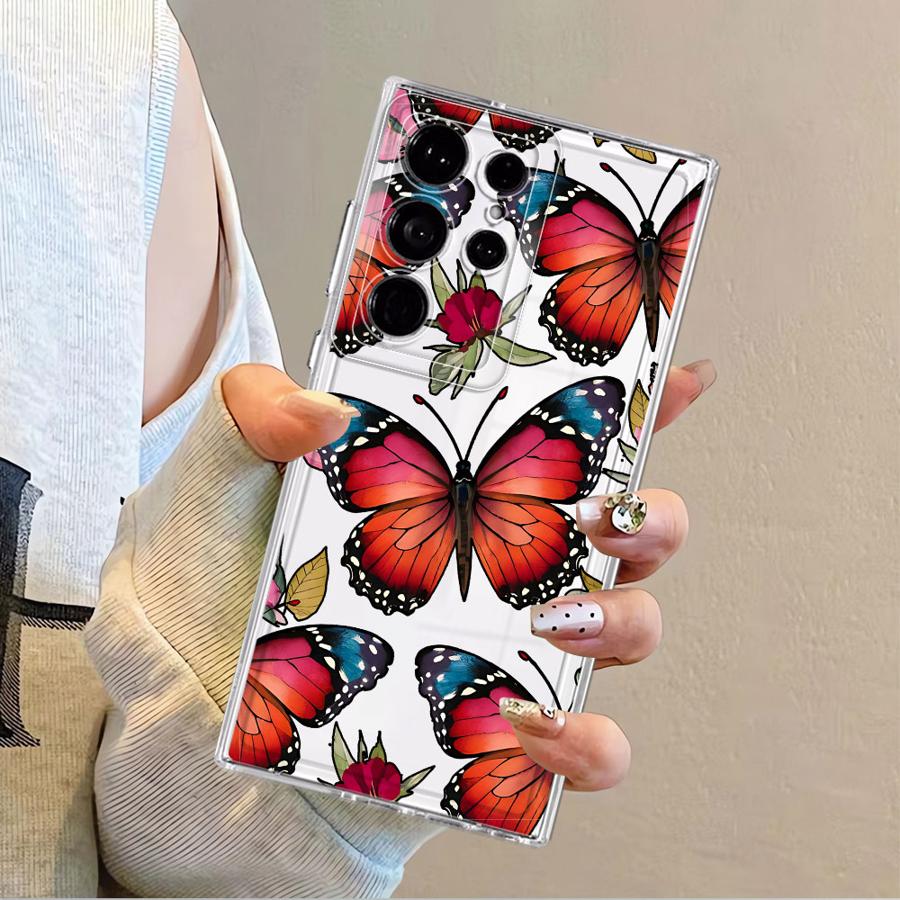 Phone Cover Case for Samsung Galaxy S26 S25 Edge Note 20 Ultra 10 S24 S22 FE S21 S20 Plus S23 Ultra Retro Butterfly Flower