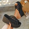 Sommer Moteable og Allsidige Fritidssko En-linje Tykksålede Skrå Hæl Flip-flops