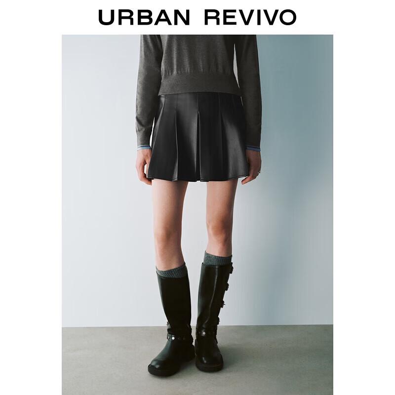 UR 2025 Autumn Women s Modern PU Pleated Short Skirt L