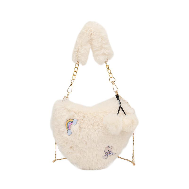 2025 Autumn and Winter New Small Bag Fashionable Versatile Love Wool Bag Plush Shoulder Messenger Bag