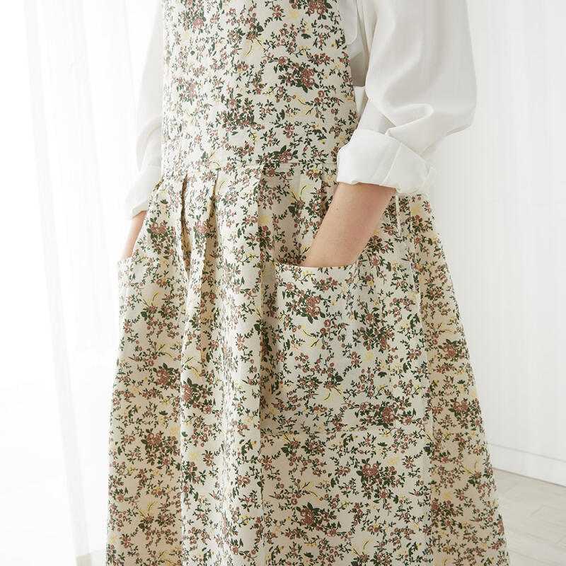 Luna Serendipity Flower Pure Cotton Team Long Waterproof Apron Beige