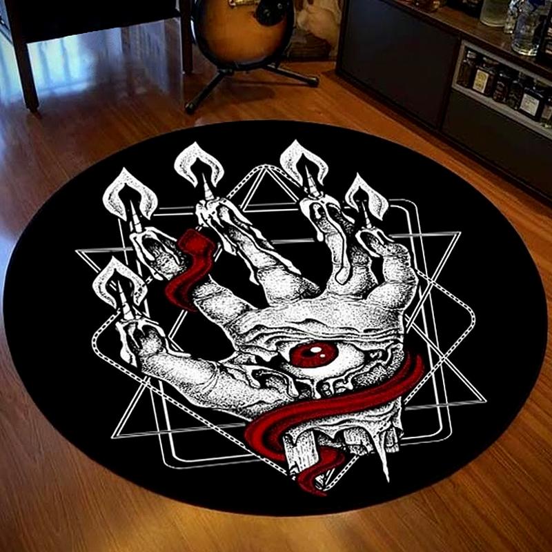 Cat Round Rug Satanic Cat Goat Impaled Throne Bedroom Area Atheist Household Bath Mat Black Carpet Living Room Home Decoration