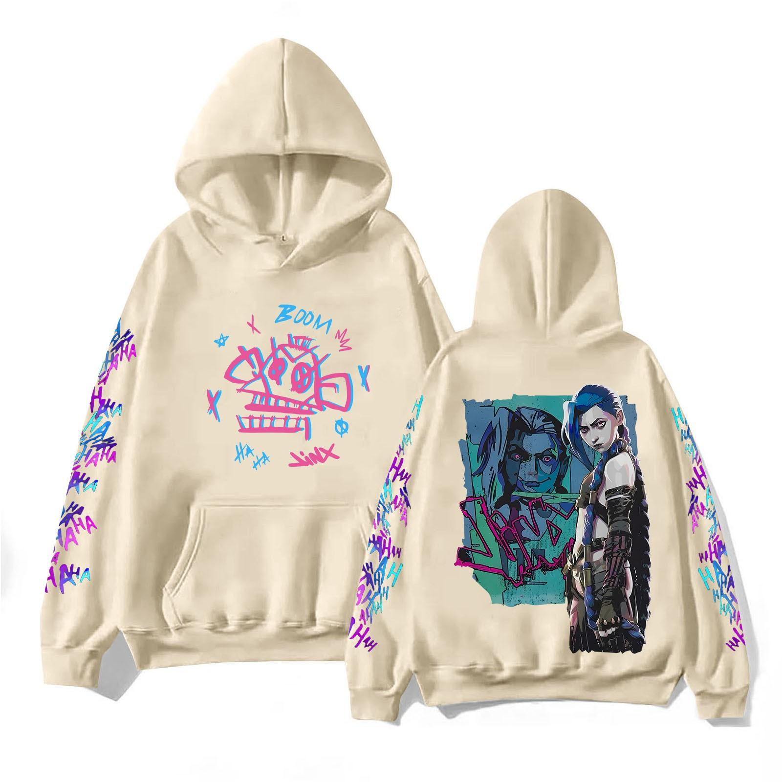 

Женская мода O-образный вырез с длинным рукавом и принтом, толстовка с капюшоном L бежевый