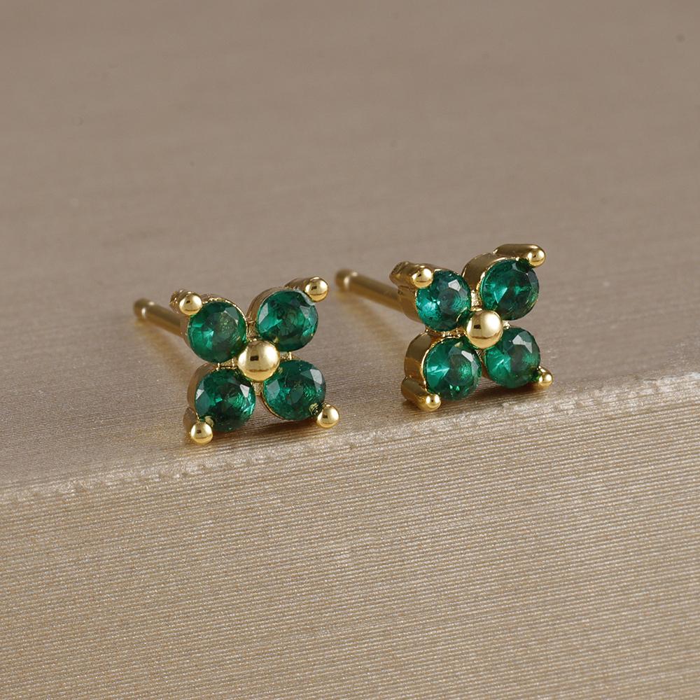 2PCS Stainless Steel December Birthday Stone Square Hanging Earrings Cubic Zirconia Chain Flower Dangle Earring Piercing Jewelry