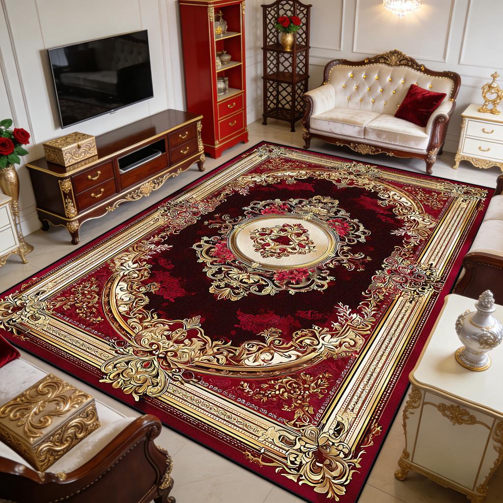 Red European Luxury Fluffy Carpet for Living Room Decoration Bedroom Outdoor Easy Clean Rug Non-slip Short Velvet Sofa Floor Mat