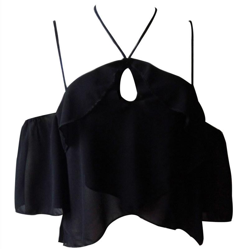 

Женская однотонная шифоновая блузка с бретельками на тонких бретельках, весна-лето с разрезом на шее XL чёрный