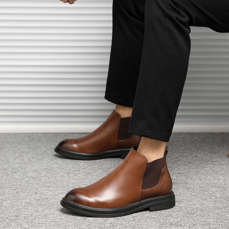 حذاء مارتن من الصوف لفصل الخريف والشتاء للرجال من الجلد بأكمام بريطانية وأحذية قصيرة للرجال بإصدار كوري أحذية عصرية S08-C