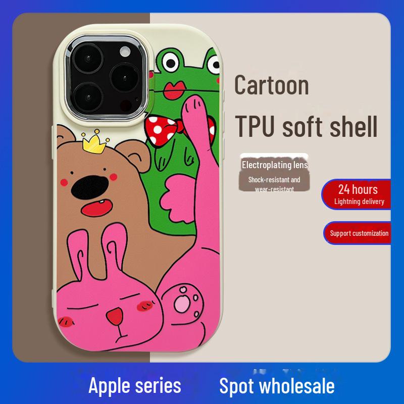 

Anti-Fingerprint Cartoon Protective Case for Apple 15/14/13/12 iPhone with Electroplating Frame IP13/14
