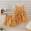 New Summer Children'S Clothing For Girls: Hollow Out Fly Sleeve Set Thin Lace Shorts Two-Piece Set For Kids