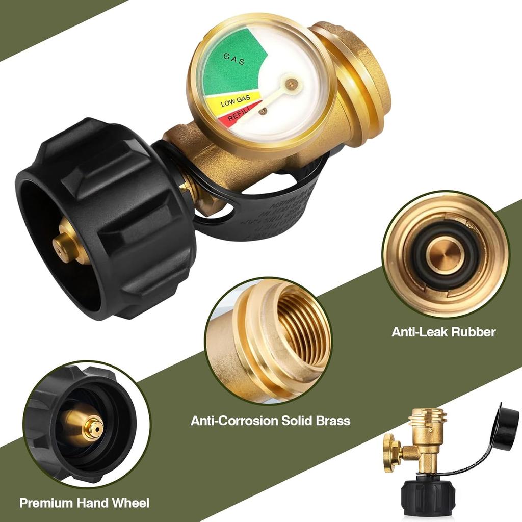 Bestfire 2 PCS Propane Tank Gauge With Leak Detector – Universal Level Indicator For 5-40Lb Tanks – QCC1/Type 1 Connection – Brass Construction