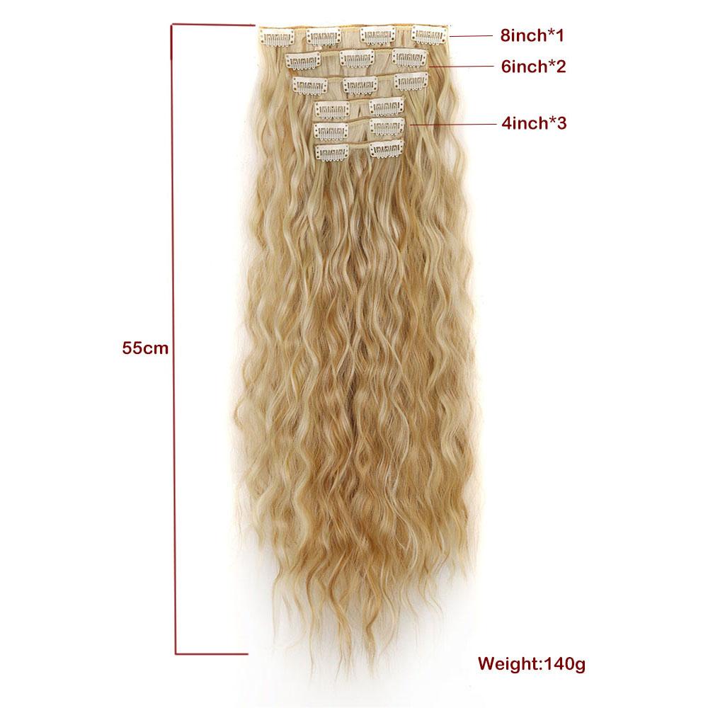 6 szt./zestaw Doczepiane włosy na klipsy Plażowe falowane włosy Długie sprężyste kręcone dopinki